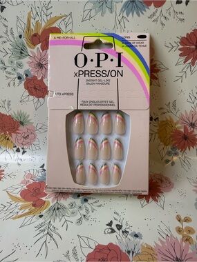 OPI xPRESS/ON Nude Press-On Nails with Rainbow Tip Accents